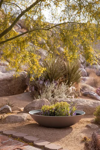 Vista 54 de Veradek Mason Series Lane Bowl Planter para mesas de interior o exterior/jardines hecho de compuesto de plástico y piedra con agujeros