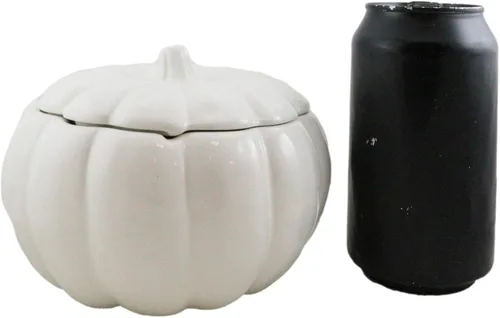Vista 8 de Ebros Gift Cuenco blanco de cerámica de la calabaza de la cosecha del gres con la tapa 6" diámetro (1)