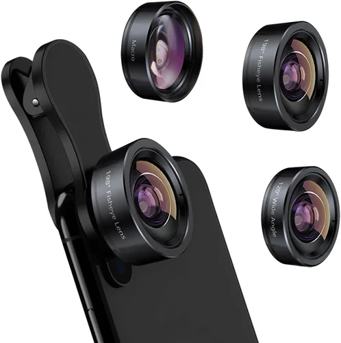 Vista 8 de Kit de lente de cámara de ojo de pez KEYWING de 198° para teléfono, lente de cámara de lente de barril de pescado para iPhone, accesorios de lente