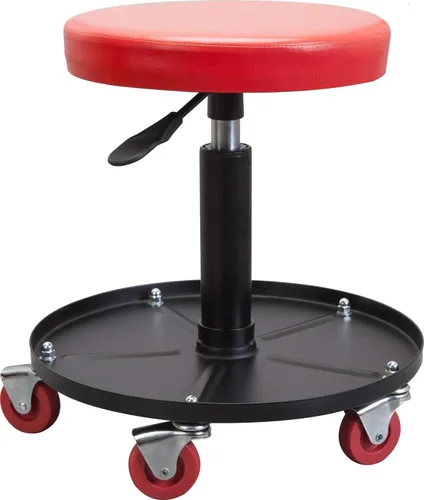 BIG RED - Asiento de arrastre para garaje/taller: Taburete mecánico neumático ajustable y acolchado con bandeja de almacenamiento para herramientas,