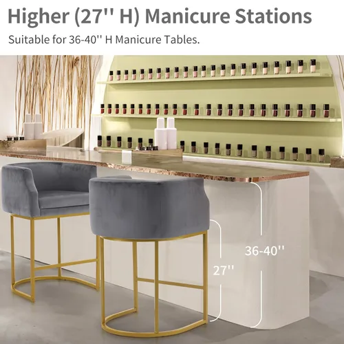 Vista 4 de OmySalon Taburetes de bar de altura de mostrador de 27 pulgadas de alto, moderna silla de barril con respaldo y brazos, taburete tapizado