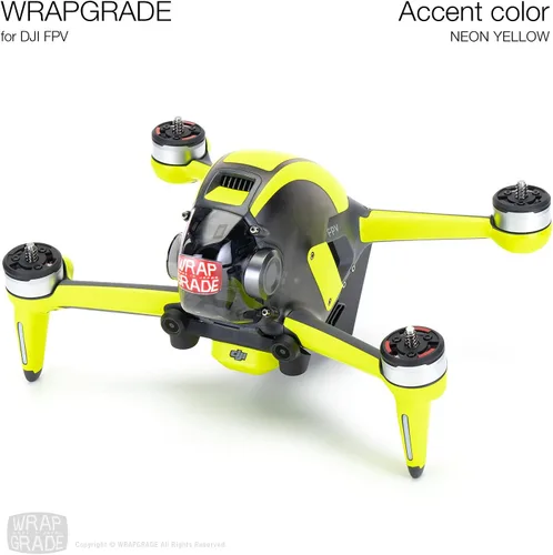 Vista 2 de WRAPGRADE Skin compatible con DJI FPV Color de acento (Amarillo NEÓN)