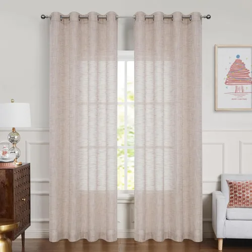 Vista 7 de Cortina decorativa de lino con textura para sala de estar y dormitorio, cortinas de Navidad con ojales, cortinas rústicas de granja, 50 x 84 x 2