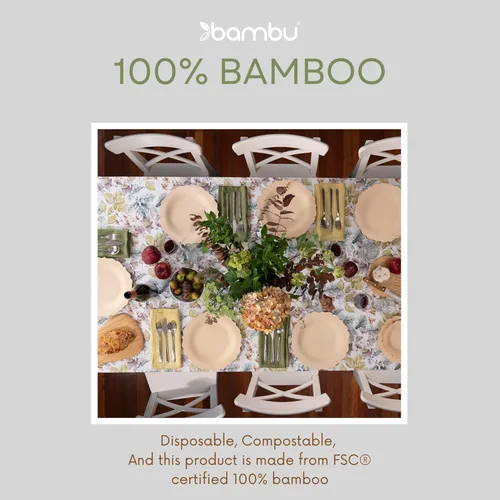 Vista 5 de Bambu Paquete de 25 platos desechables de bambú de 7 pulgadas elegantes, productos biodegradables y ecológicos, platos desechables de bambú
