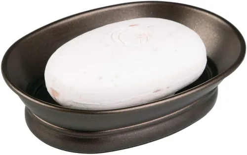 iDesign York Jabonera de mostrador para barra de jabón, soporte de jabón de metal para baño, ducha, tocador, 9.8 cm x 14 cm x 3.6 cm, bronce