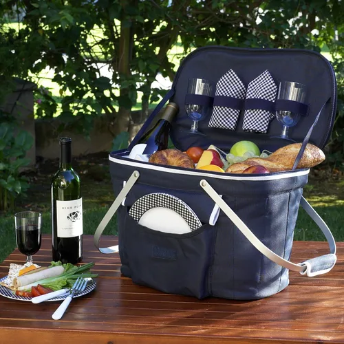 Vista 7 de Picnic at Ascot Cesta de picnic aislada plegable equipada con servicio para 2 - azul marino