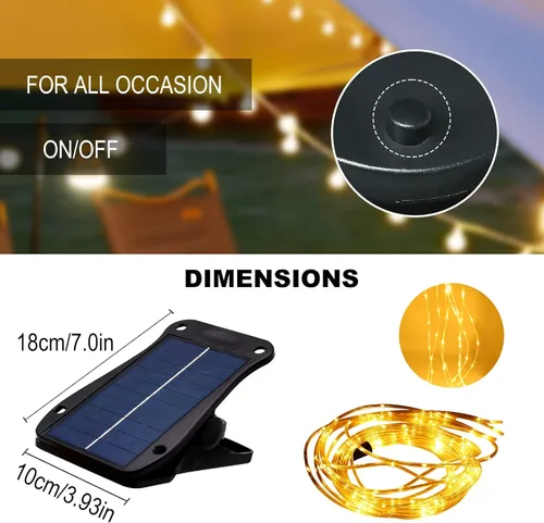 Vista 2 de ZNYCYE Luces solares para paraguas, luces solares para sombrilla de patio al aire libre con clip de panel solar de 5 V, 112 luces LED impermeables