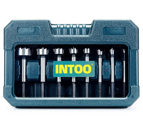 Vista 7 de INTOO Juego de brocas Forstner con vástago hexagonal, 16 piezas, mango multicara, juego de brocas para madera