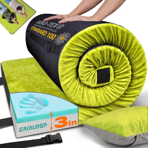 Vista 37 de GAIALOOP Colchón de Espuma Viscoelástica de 3 Pulgadas para Acampar, Almohadilla de Dormir de Doble Capa Gruesa para Coche, Tienda, Cama