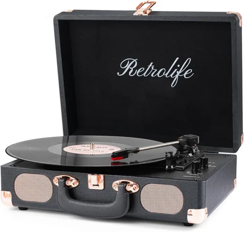 Tocadiscos inalámbrico portátil maleta reproductor de vinilo con altavoces incorporados, tocadiscos de estilo retro para discos de vinilo, salida de