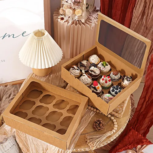 Vista 5 de Moretoes Cajas para cupcakes, 12 unidades, paquete de 7 recipientes desechables para cupcakes con ventana e insertos, suministros de panadería