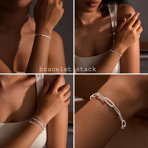 Vista 3 de Pulseras de oro para mujer, a la moda, chapadas en oro real de 14 quilates, delicadas pulseras apilables de cadena de eslabones cubanos con clip