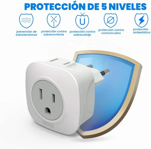 Vista 4 de Paquete de 2 adaptadores de enchufe de Sudáfrica, adaptador de enchufe VINTAR tipo M con 1 USB C, 3 puertos USB y 2 enchufes estadounidenses