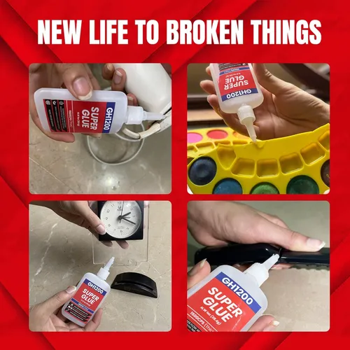 Vista 6 de GH1200 57 Gramos (2 oz) 100/1500 CPS (Delgado/Espeso) Superpegamento Multiusos con Tapa Anti-Atasco. Pegamento Ca - Adhesivo SuperPegamento.