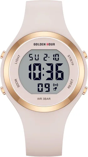 Vista 2 de GOLDEN HOUR Reloj de pulsera de silicona con cronógrafo digital impermeable para mujer