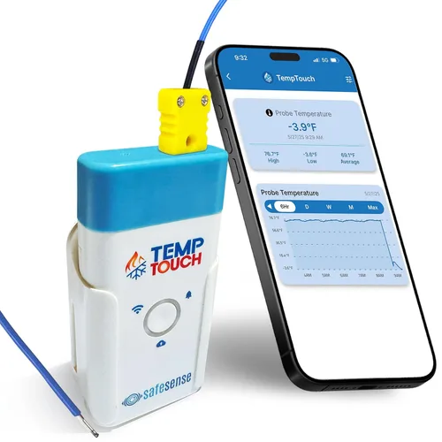 Sensor de termopar WiFi TempTouch - Monitor inalámbrico de temperatura y humedad de la sonda y ambiente - Funciona con sondas K, J, T, E, R, S, B, N