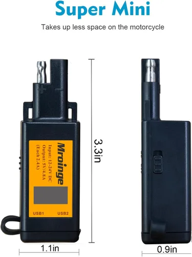 Vista 5 de Cargador USB para motocicleta, adaptador Mroinge 4.8A SAE a USB con voltímetro y amperímetro, enchufe de desconexión rápida con cargador USB doble