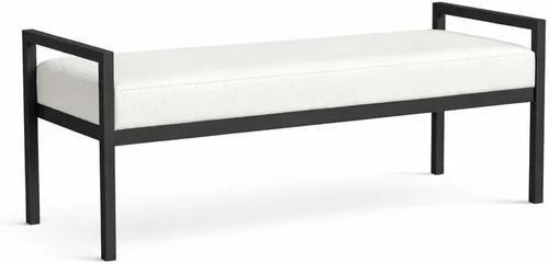 Vista 11 de HomePop Banco de metal moderno Banco para sala de estar y dormitorio Muebles decorativos para el hogar - Brown Boucle
