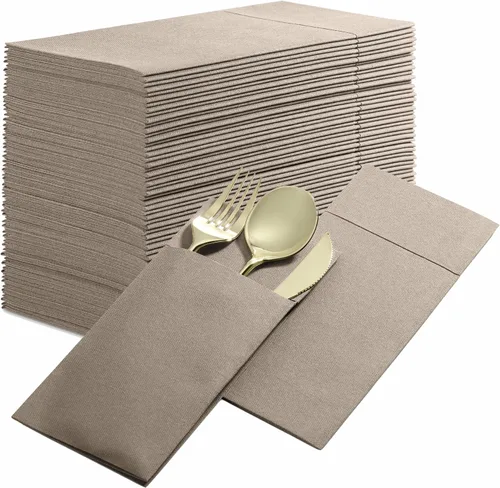 Servilletas de cena Linen-Feel con bolsillo para cubiertos, 100 unidades Beige