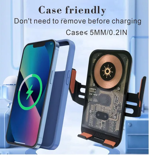 Vista 5 de Soporte inalámbrico para cargador de automóvil, carga rápida de 15 W, soporte para cargador de automóvil para iPhone/Samsung para iPhone 17 16 15 14