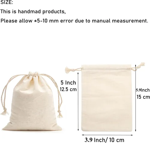 Vista 2 de Tendwarm Paquete de 20 bolsas de algodón con cordón de 3.9 x 5.9 pulgadas, reutilizables, bolsa de muselina para fiestas, bodas, almacenamiento