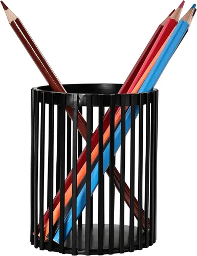 Soporte para bolígrafo negro para escritorio, vaso de metal para lápices, lindo vaso de brochas de maquillaje, soporte para brochas de maquillaje de