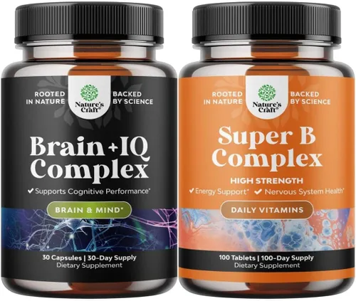 Paquete de suplemento de memoria nootrópico para apoyo cerebral y complejo de vitamina B multivitamínico para adultos – Vitamina B 12 Bacopa