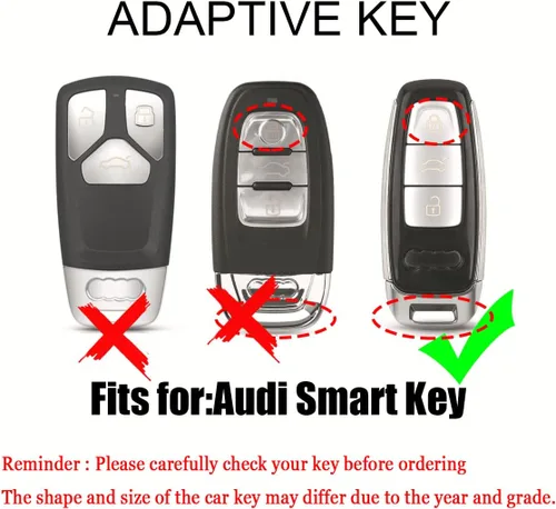 Vista 2 de HIBEYO Leather Key Fob Cover for Audi A6 A8 Q7 S6 A7 S7 E-Tron RS6 RS7 Q8 SQ8 SQ7 Accessories with Keychains 3 Button Car Key Case Cover Blue