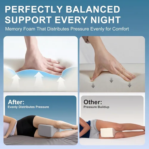 Vista 3 de UJPFEO Knee Pillow for Side Sleepers,Cooling Memory Foam Leg Pillow for Sleeping Between Knees,Side Sleeping Pillow for Hip Back Sciatica Relief
