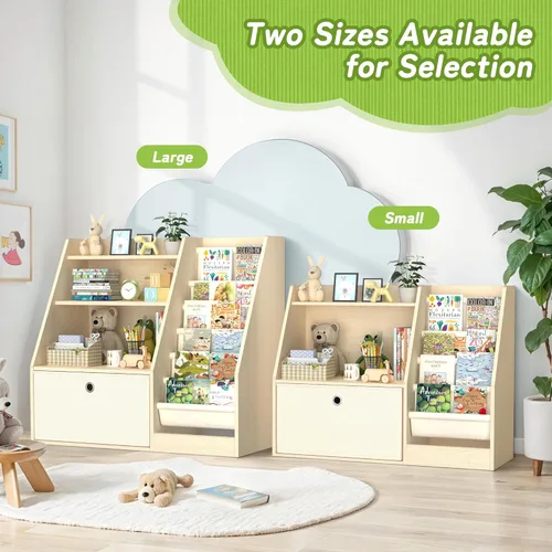 Vista 7 de TOETOL Estantería para niños y almacenamiento de libros, estante de libros de madera con 4 compartimentos tipo bandolera para niños pequeños