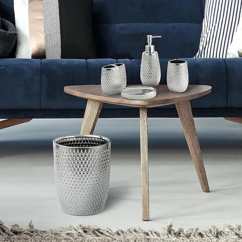 Vista 8 de Juego de accesorios de baño de 5 piezas, incluye basura, soporte para cepillos de dientes, vaso para cepillo de dientes, dispensador de jabón