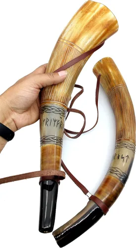 Vista 8 de 5MOONSUN5 's Viking Soplando cuerno de vaca silbato - Medieval, Ganado nórdico, corneta de cuerno antiguo - Herramienta de caza