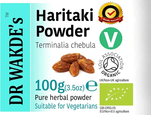 DR WAKDE's Haritaki en polvo orgánico (Hirda | Terminalia chebula) - 100g (3.5oz) | Polvo puro, crudo y seco | Hierba ayurvédica | Vegano | No se