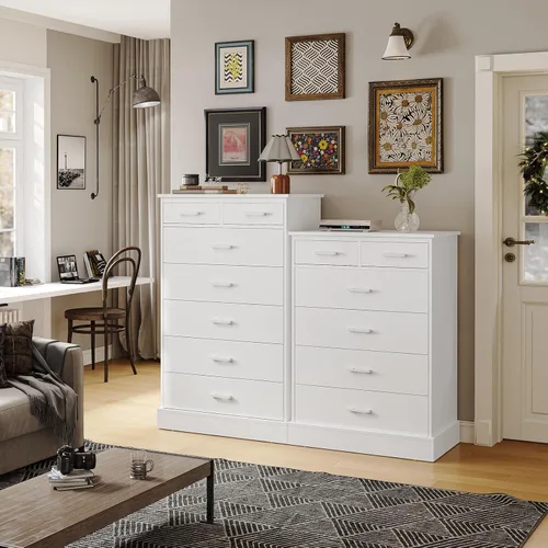 Vista 12 de Hasuit Cómoda negra para dormitorio, 6 cajones, torre de almacenamiento de madera, cómoda de 6 cajones, armario de almacenamiento de gran capacidad