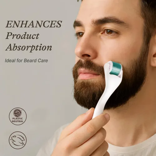 Vista 4 de Derma Roller para cuero cabelludo, barba y cara, rodillo de microagujas con 540 agujas de titanio de 0.010 in, herramienta de microagujas