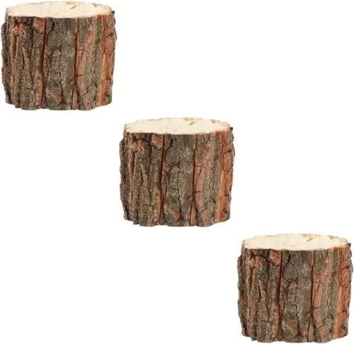 Vista 6 de HANABASS Maceta de madera para flores, 3 piezas, contenedor de madera rústica, cubo de corteza de madera, soporte para arreglos florales, maceta