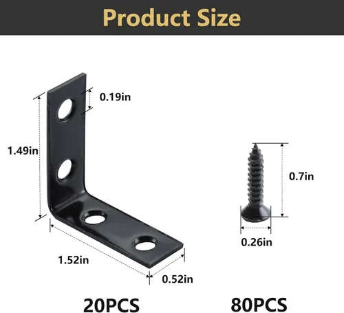 Vista 6 de HOME MASTER HARDWARE Juego de soportes de esquina en L, soporte de ángulo recto de 1-1/2 pulgadas, soportes de metal en L para estantes, marco