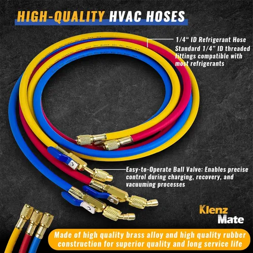 Vista 3 de Mangueras HVAC 29986 Plus II de 1/4 pulgadas, ranura de alivio de presión personalizada, adaptador de conversión R-410A, mangueras compactas