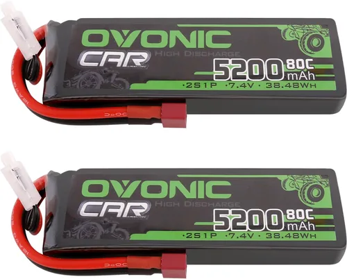 OVONIC Batería Lipo de 7.4V 2S 5200mAh 80C Soft Case Battery Dean-Style T Plug con carcasa para vehículos RC 1/8 1/10 RC Slash RC Buggy Truggy RC