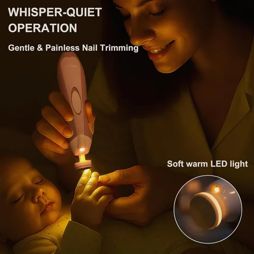 Vista 5 de Fansidi Cortauñas eléctrico para bebé, Rosa Pétalo Rubor Edición Limitada, Lima de uñas eléctrica suave para bebé 10 cabezales de pulido + 8