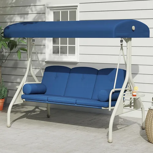 Vista 10 de Columpio de porche con toldo, columpios al aire libre con soporte, cama de columpio de patio con cojines, banco de columpio para 3 personas