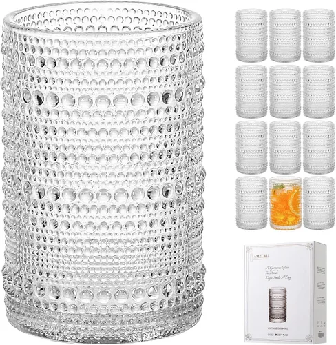 Vista 7 de Amzcku Juego de 12 vasos de cocina vintage (13 onzas), para agua, cóctel, leche, jugo y bebidas