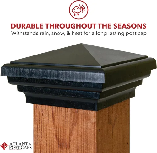 Vista 3 de Tapa de poste de 4 x 4 (3.5 x 3.5 pulgadas), color negro, estilo pirámide de Nueva Inglaterra, parte superior cuadrada para vallas al aire libre