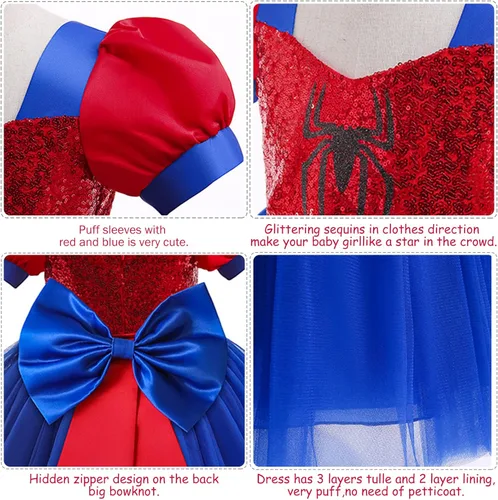 Vista 2 de Disfraz de superhéroe para niñas pequeñas lentejuelas ropa de juego de rol para niños princesa y Halloween