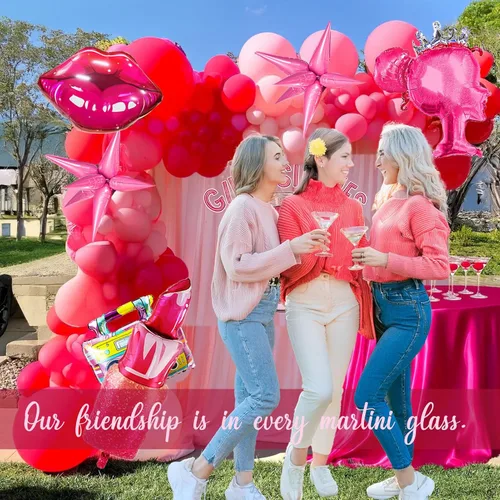 Vista 5 de Kit de arco de guirnalda de globos rosa y rojo, 108 piezas con globos de labios de estrella de aluminio para niñas, mujeres, cumpleaños, día
