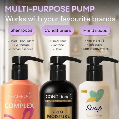 Vista 4 de BRIGHTFROM Bomba dispensadora universal, perfecta para champú y acondicionador de 1 litro (33.8 onzas), se adapta a la mayoría de botellas