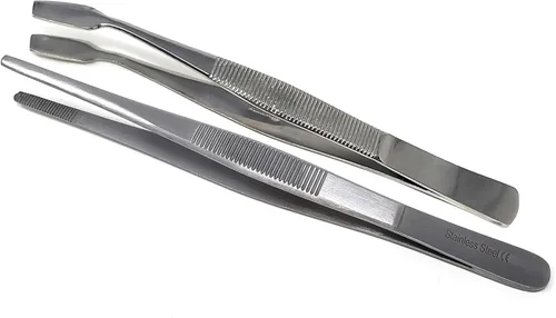 A2Z-2 pinzas de punta plana con punta dentada roma, pinzas de alimentación de acero inoxidable con puntas anchas rectas y anguladas, pinzas