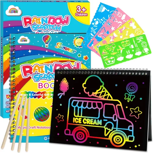 Vista 11 de ZMLM Regalo de manualidades de papel para rascar, paquete de 2 cuadernos de arcoíris, suministros de juguetes, rellenos para cesta de Pascua