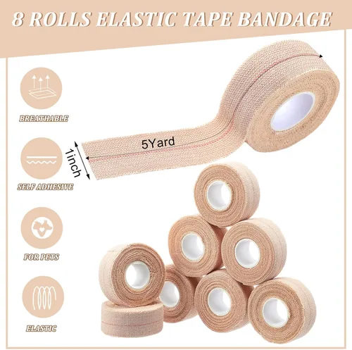 Vista 2 de Tondiamo 8 rollos de cinta adhesiva elástica para vendaje médico, cinta deportiva deportiva, tiras elásticas flexibles para tobillo, rodilla