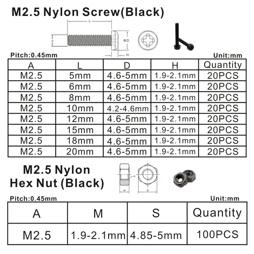 Vista 3 de Metric M2.5 Nylon Phillips Tornillos de cabeza plana tuercas arandelas planas Kit surtido (negro)